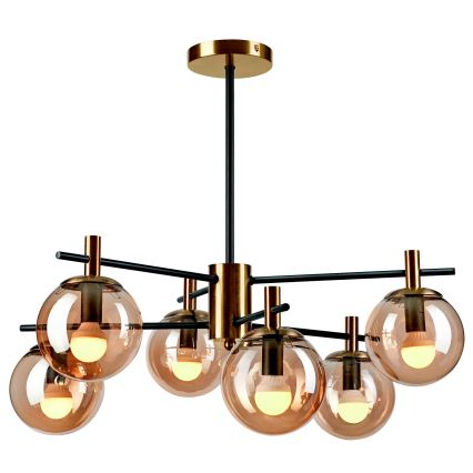 Lestenec na drogu LILOU 6xE14/5W/230V zlata/črna/dimna bež