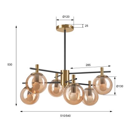 Lestenec na drogu LILOU 6xE14/5W/230V zlata/črna/dimna bež