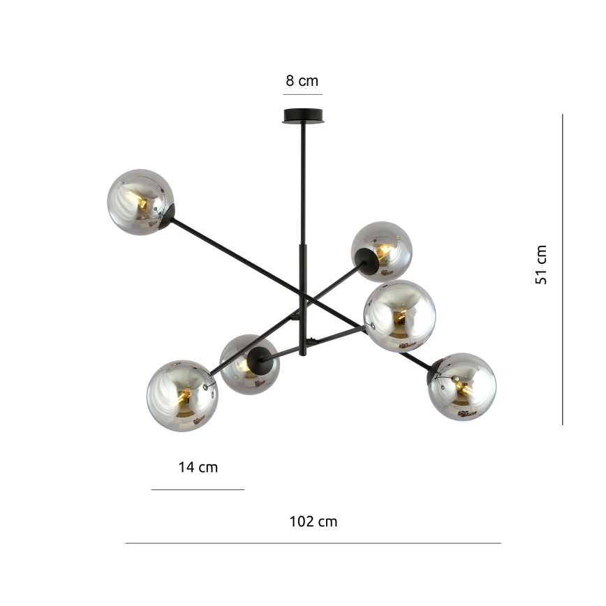 Lestenec na drogu LINEAR 6xE14/10W/230V črna/siva
