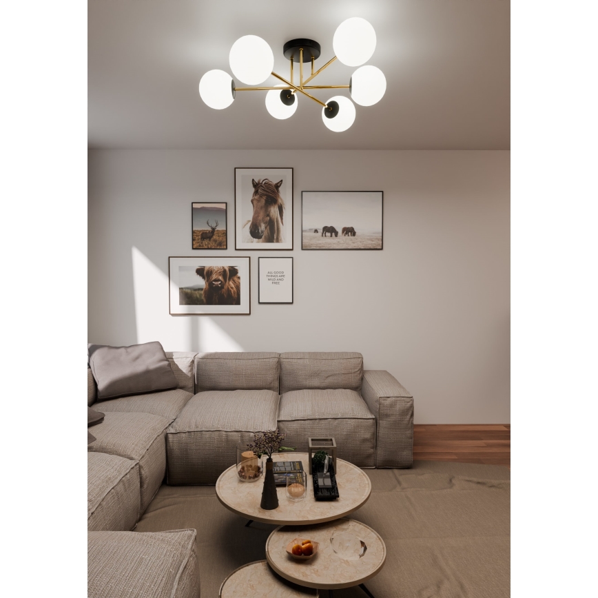 Lestenec na drogu MAGNUM 6xE14/10W/230V bela/zlata/črna