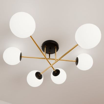 Lestenec na drogu MAGNUM 6xE14/10W/230V bela/zlata/črna