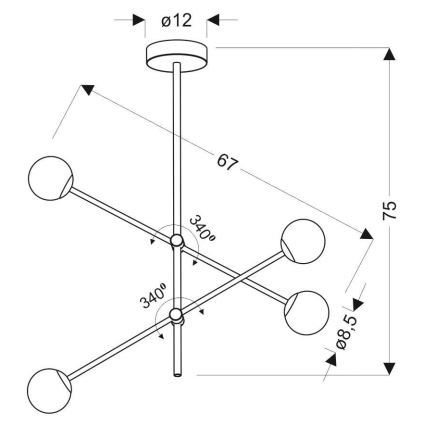 Lestenec na drogu PAKSOS 4xG9/5W/230V črn