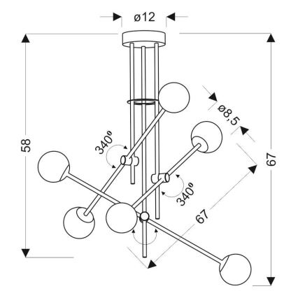 Lestenec na drogu PAKSOS 6xG9/5W/230V črn