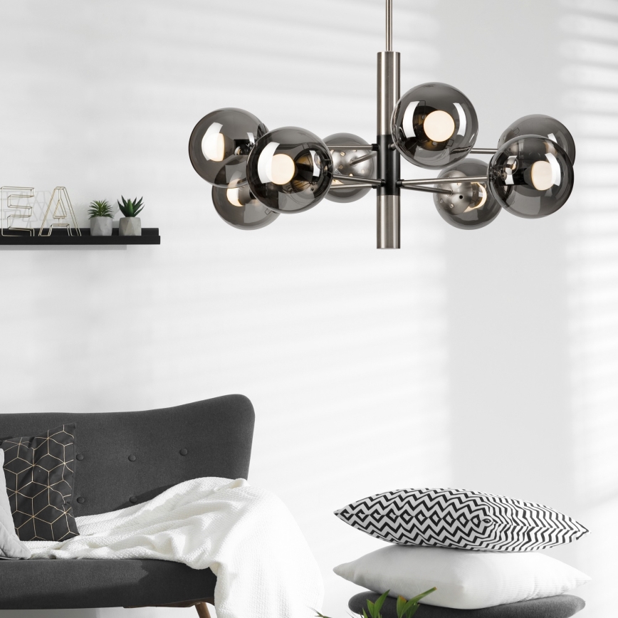 Lestenec na drogu ROLLO 8xE14/5W/230V mat krom/dimna