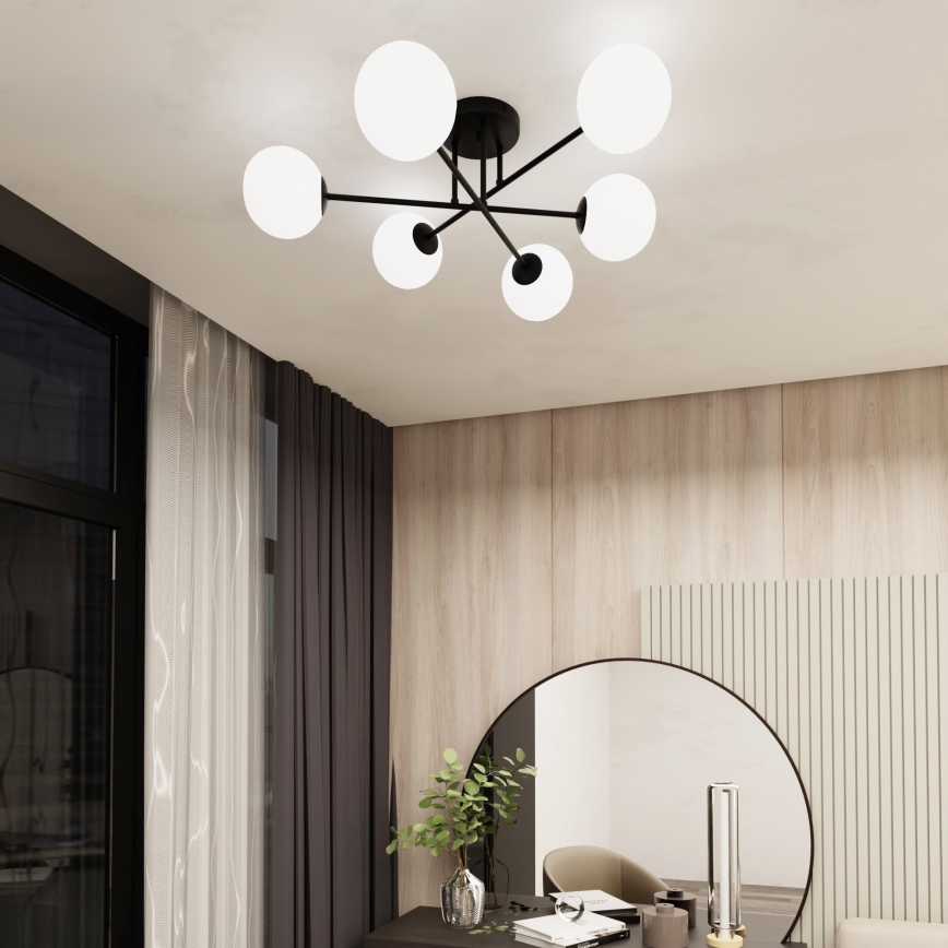 Lestenec na drogu ROMA 6xE14/10W/230V črna/bela