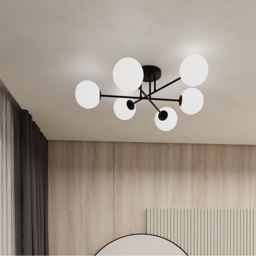 Lestenec na drogu ROMA 6xE14/10W/230V črna/bela