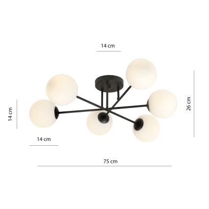 Lestenec na drogu ROMA 6xE14/10W/230V črna/bela
