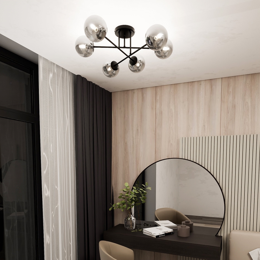 Lestenec na drogu ROMA 6xE14/10W/230V črna/dimna