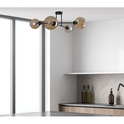 Lestenec na drogu VASCO 4xE27/60W/230V črna/dimna bež