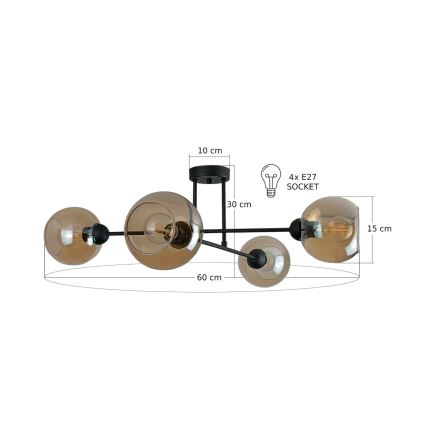 Lestenec na drogu VASCO 4xE27/60W/230V črna/dimna bež