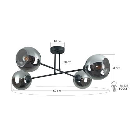 Lestenec na drogu VASCO 4xE27/60W/230V črna/dimna črna