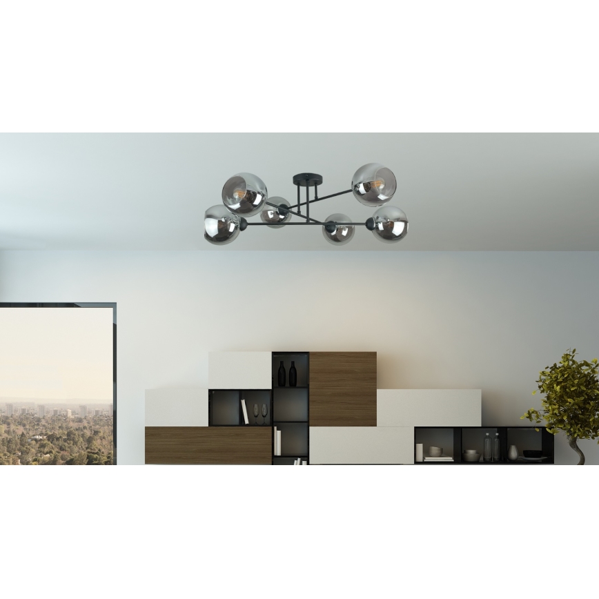 Lestenec na drogu VASCO 6xE27/60W/230V črna/dimna črna