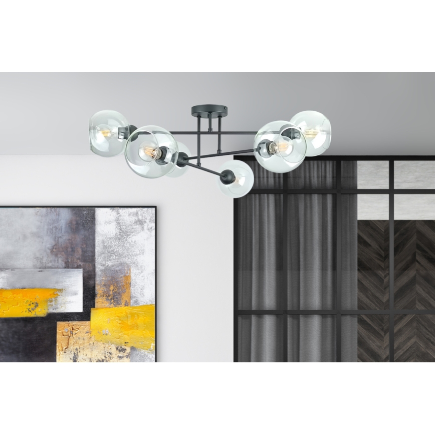 Lestenec na drogu VASCO 6xE27/60W/230V črna/prozorna