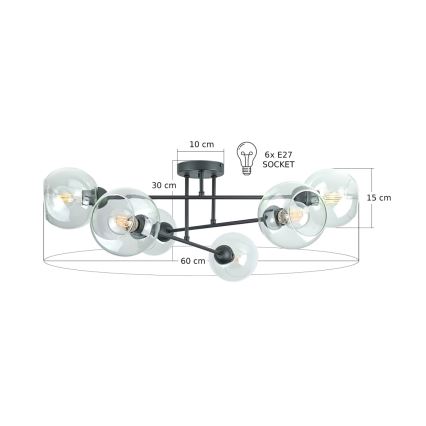 Lestenec na drogu VASCO 6xE27/60W/230V črna/prozorna