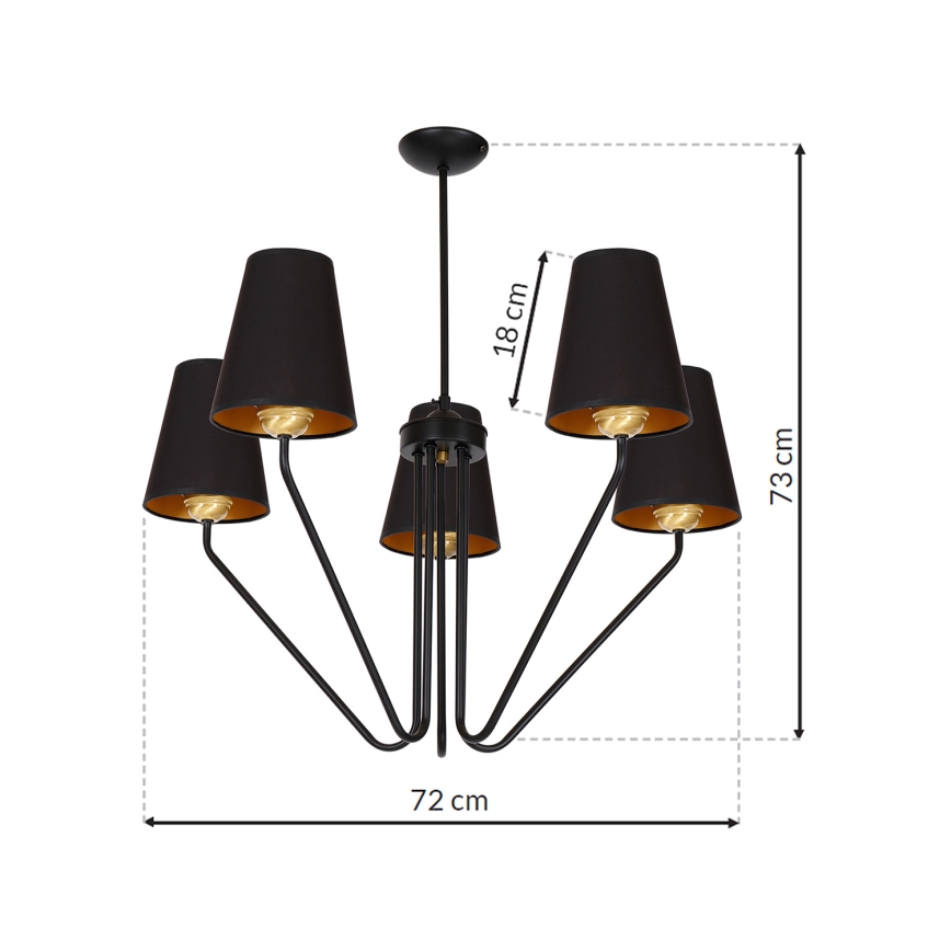 Lestenec na drogu VICTORIA 5xE27/60W/230V črna