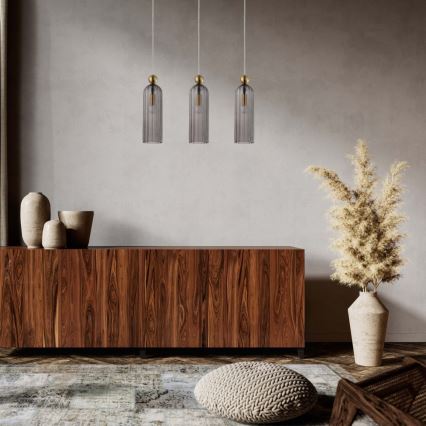 Lestenec na jeklenem kablu PIEGA 3xE14/40W/230V medenina/dimljeno črna