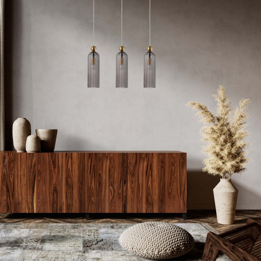 Lestenec na jeklenem kablu PIEGA 3xE14/40W/230V medenina/dimljeno črna