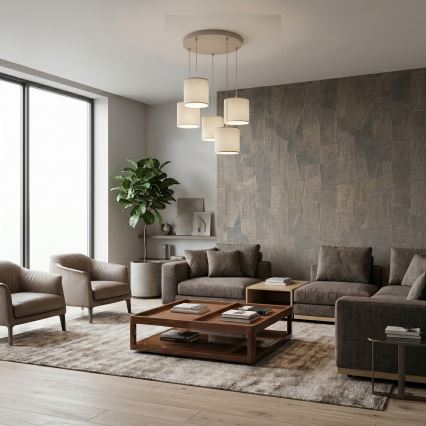 Lestenec na jeklenem lanku ARDEN 5xE27/15W/230V premer 44 cm bež
