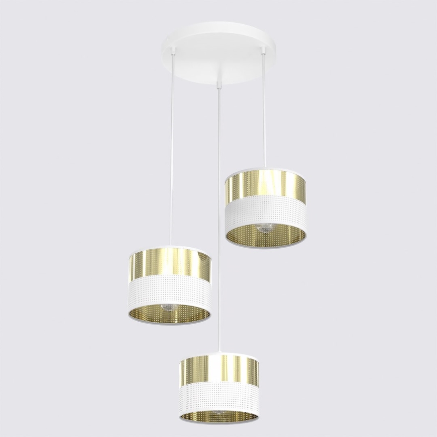 Lestenec na jeklenem lanku LUX 3xE27/15W/230V bela/zlata