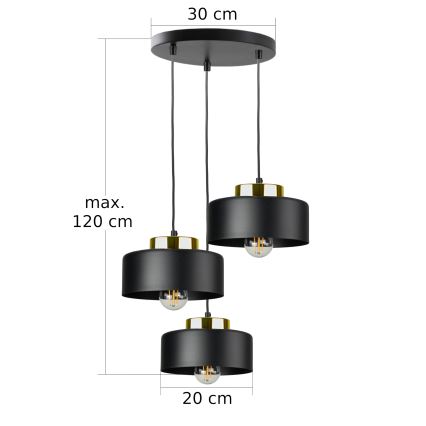 Lestenec na kabel IGNIA 3xE27/60W/230V črna