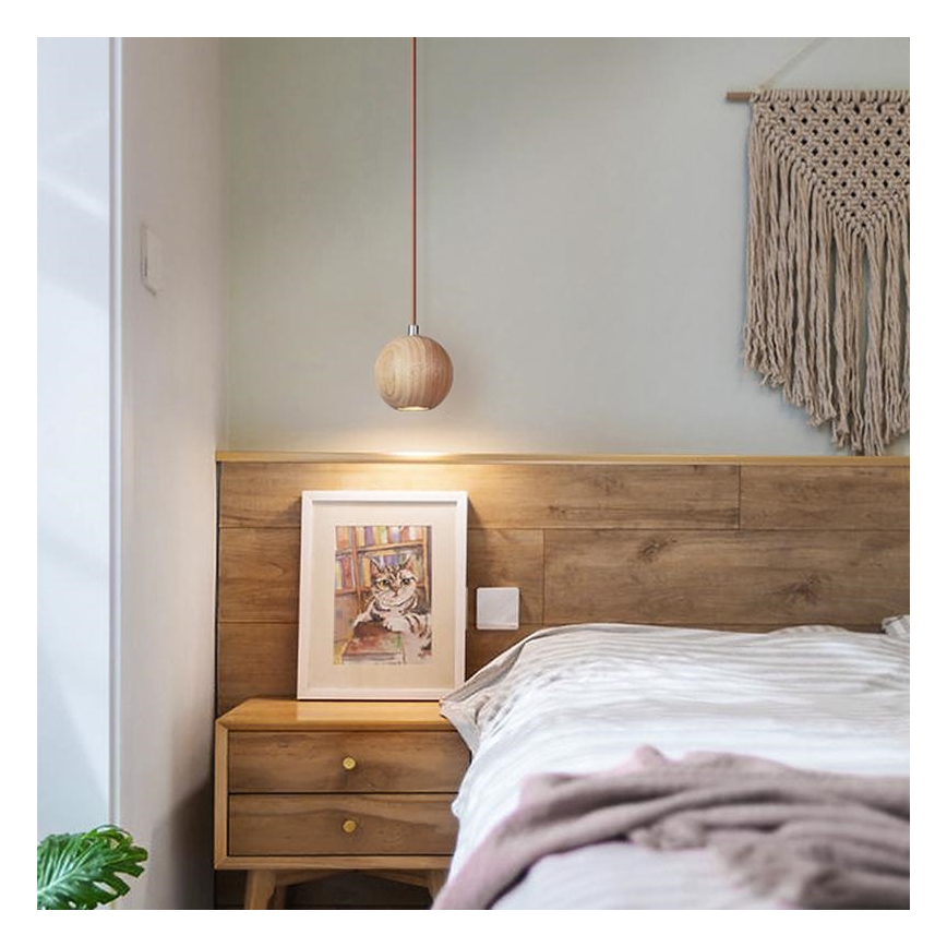 Lestenec na kablu 1xGU10/10W/230V, premer 11 cm, iz masivnega jesena