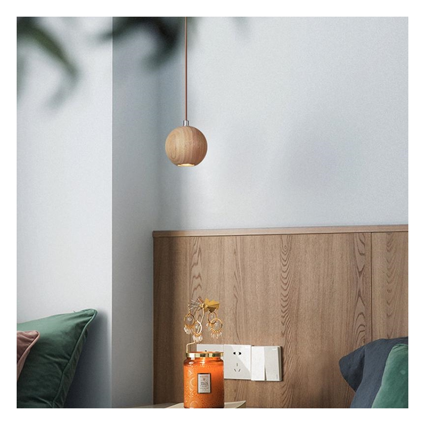 Lestenec na kablu 1xGU10/10W/230V, premer 11 cm, iz masivnega jesena