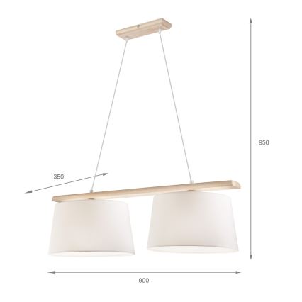Lestenec na kablu AIDA 2xE27/60W/230V pr. 35 cm hrast/bela