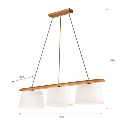 Lestenec na kablu AIDA 3xE27/60W/230V premer 25 cm hrast