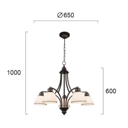 Lestenec na kablu CLAIR 5xE27/60W/230V, premer 65 cm, bronast