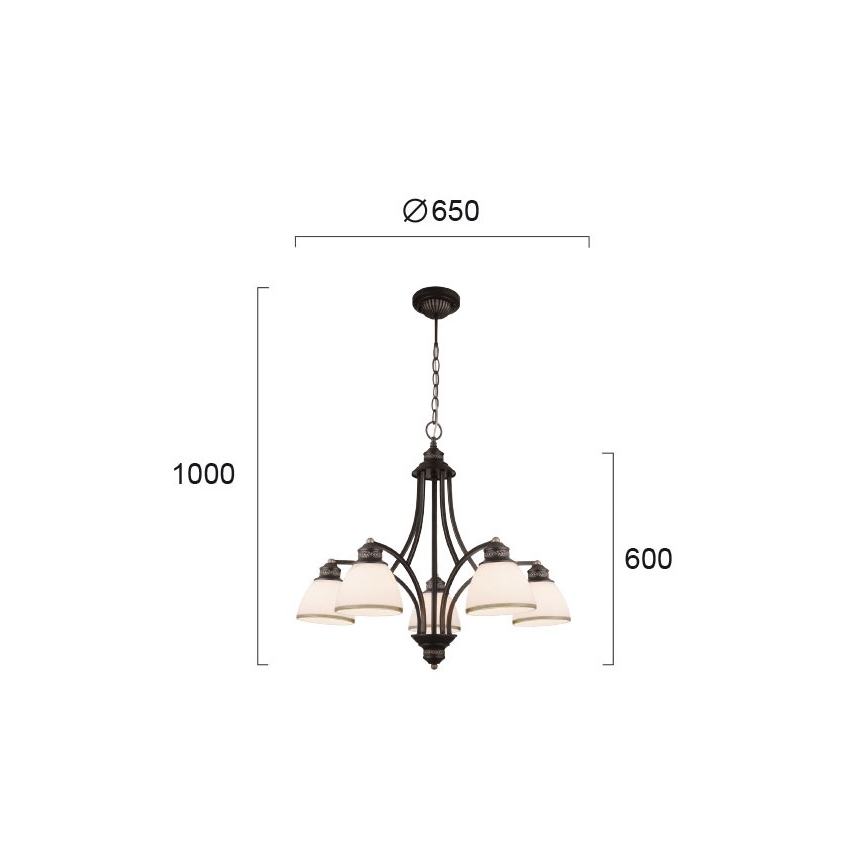 Lestenec na kablu CLAIR 5xE27/60W/230V, premer 65 cm, bronast