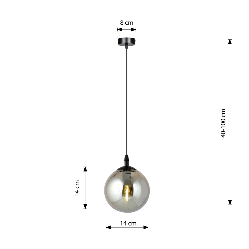 Lestenec na kablu COSMO 1xE14/10W/230V Ø 14 cm črna/dimno črna