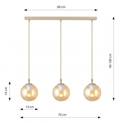 Lestenec na kablu COSMO 3xE14/10W/230V bež/dimna bež
