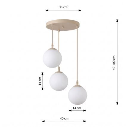 Lestenec na kablu COSMO 3xE14/10W/230V premer 40 cm bež/bela