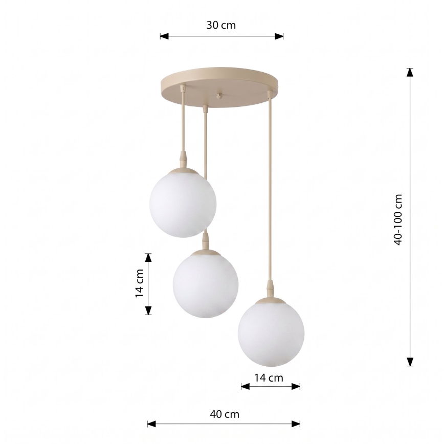 Lestenec na kablu COSMO 3xE14/10W/230V premer 40 cm bež/bela