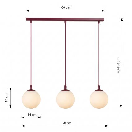 Lestenec na kablu COSMO 3xE14/10W/230V v rdeči/beli barvi