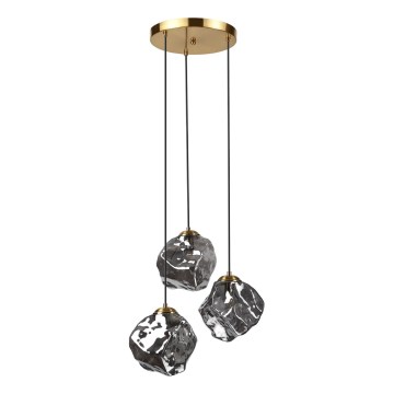 Lestenec na kablu CRISTAL 3xE14/15W/230V medenina/dimno črna