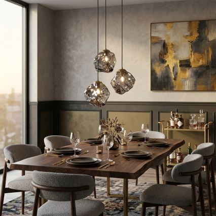 Lestenec na kablu CRISTAL 3xE14/15W/230V medenina/dimno črna