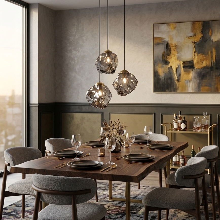 Lestenec na kablu CRISTAL 3xE14/15W/230V medenina/dimno črna