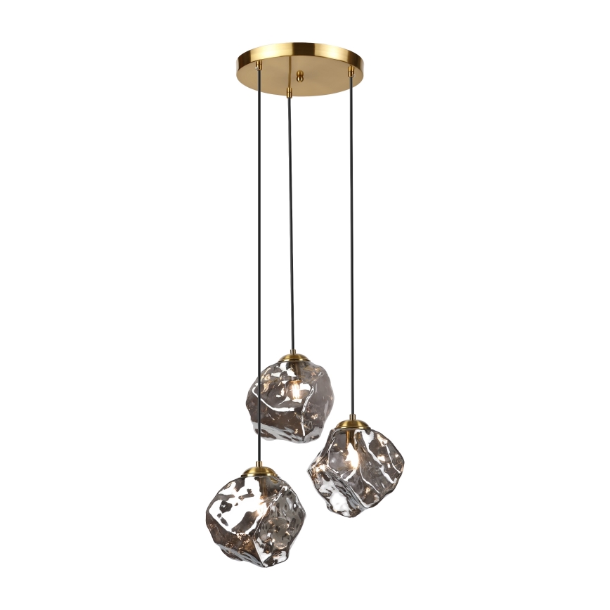 Lestenec na kablu CRISTAL 3xE14/15W/230V medenina/dimno črna