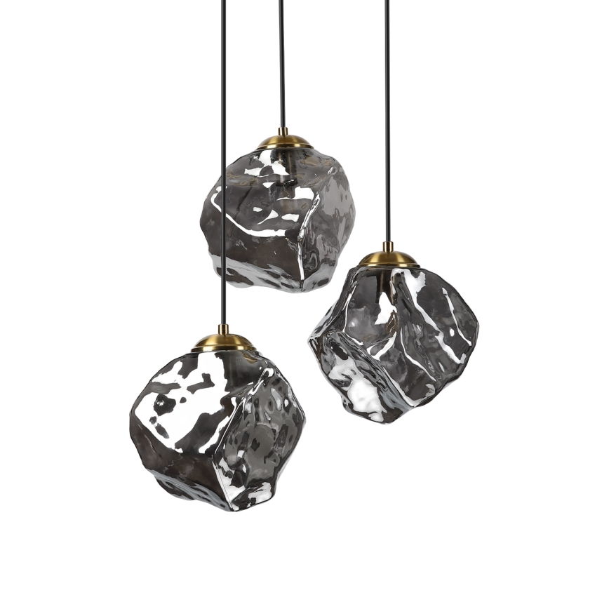 Lestenec na kablu CRISTAL 3xE14/15W/230V medenina/dimno črna