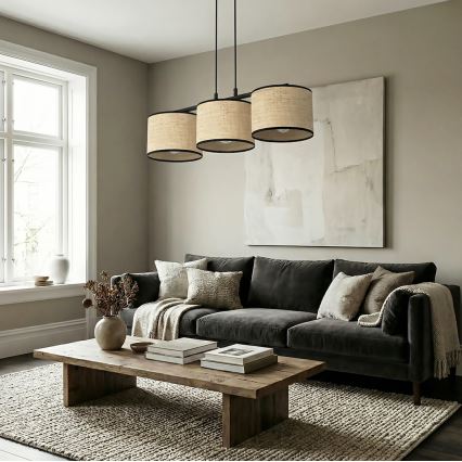 Lestenec na kablu ECO 3xE27/15W/230V bež/ratan