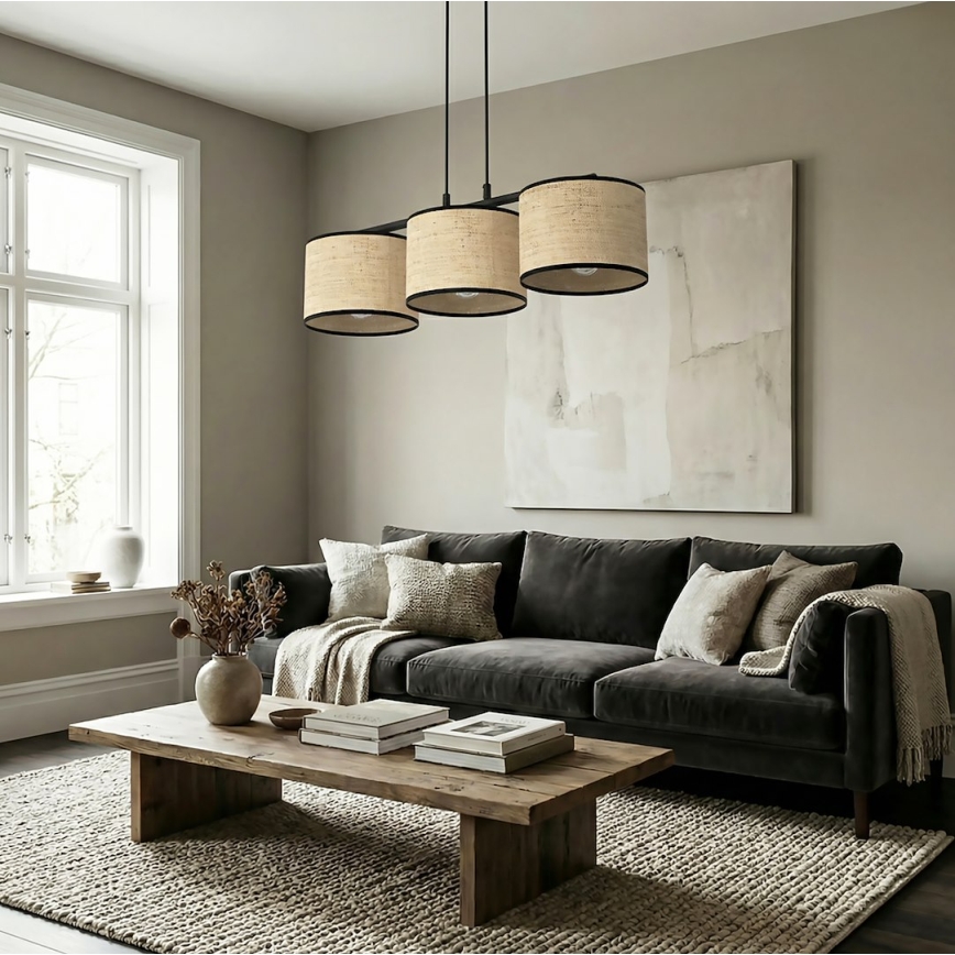 Lestenec na kablu ECO 3xE27/15W/230V bež/ratan