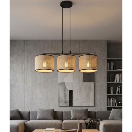 Lestenec na kablu ECO 3xE27/15W/230V bež/ratan