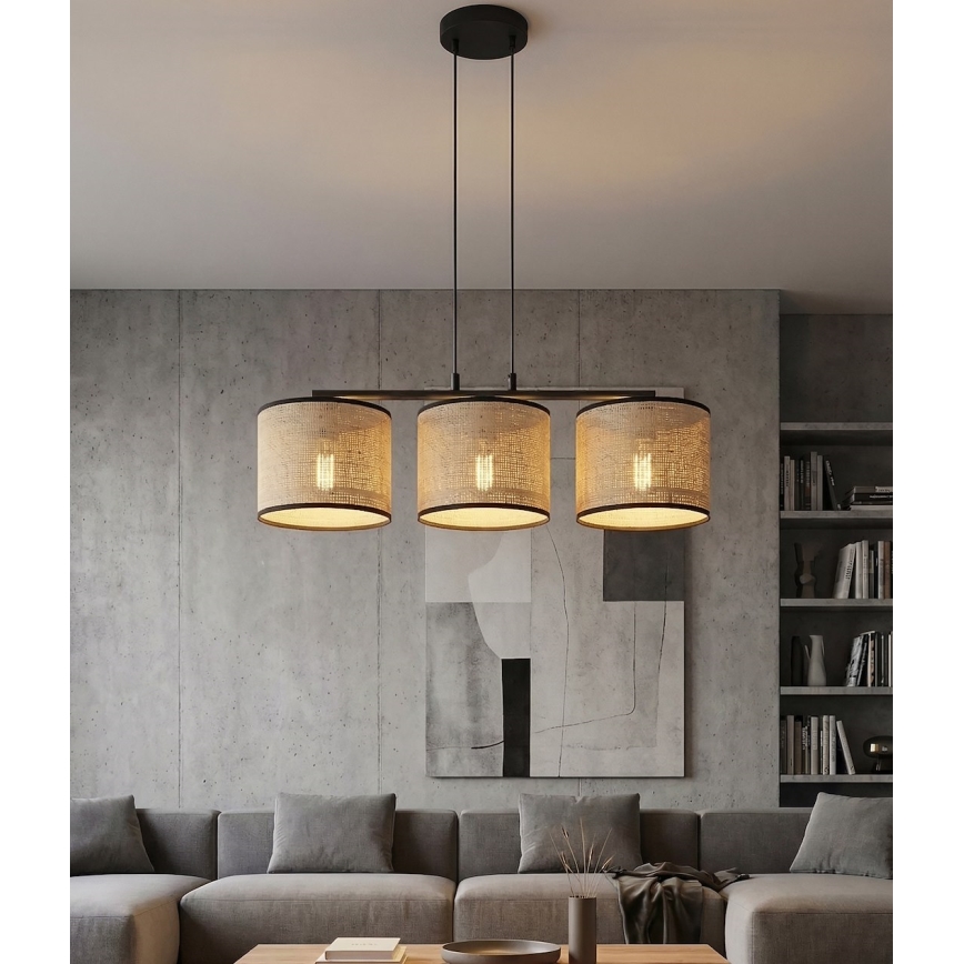 Lestenec na kablu ECO 3xE27/15W/230V bež/ratan