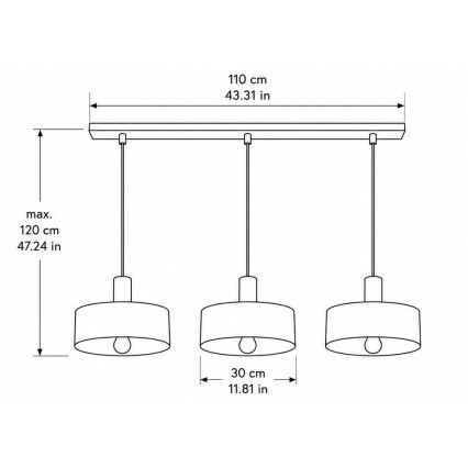 Lestenec na kablu HAKI 3xE27/60W/230V vinsko rdeča/črna