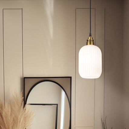 Lestenec na kablu HECTOR 1xE27/15W/230V bela/medenina, premer 14 cm