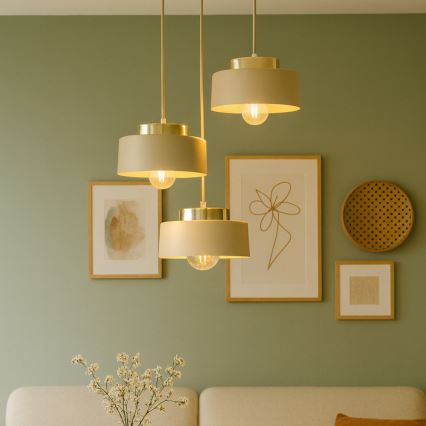 Lestenec na kablu IGNIA 3xE27/60W/230V bež/zlata