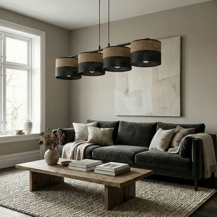 Lestenec na kablu KARBON 4xE27/15W/230V črna/rjava