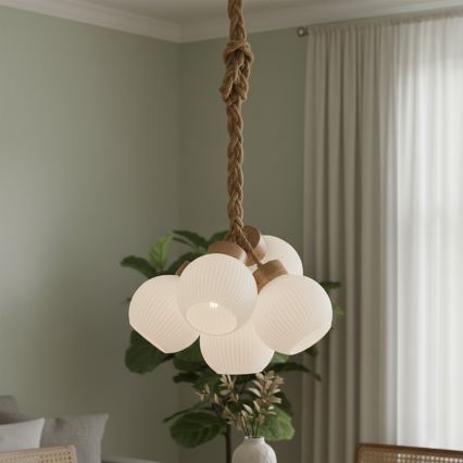 Lestenec na kablu LOOMIS 5xE27/15W/230V 130 cm bež/hrast