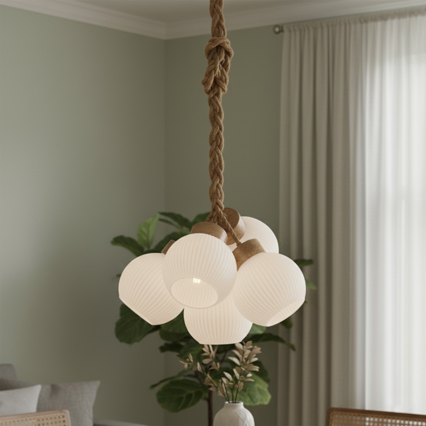 Lestenec na kablu LOOMIS 5xE27/15W/230V 130 cm bež/hrast